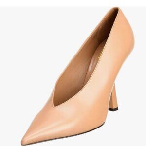 miss left Nude V-Cut Pointed Toe Pumps Slip On High Heel Elegant Daily Shoes